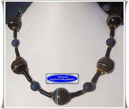 647. braun-blau-schwarze Trade Beads-Kette