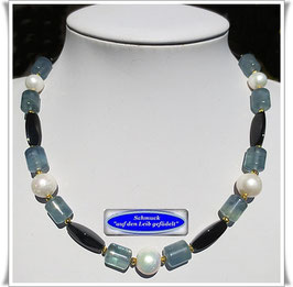 3053. edles Fluorit-Onyx-Süßwasser-Zuchtperlen-Collier