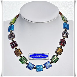 3049. buntes Muranoglas-Quadrate-Collier