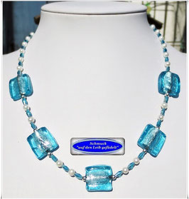 2276. aquamarinfarbene Muranoglas-Perlenkette