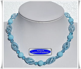 2279. türkisfarbene Muranohohlglas-Oliven-Kette