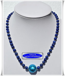 1945. Lapislazuli-Pyrit-Kette mit großer Muranoglas-Perle