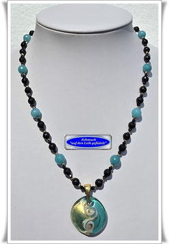 1991. Andenopal-Onyx-Kette mit Muranoglas-Anhänger