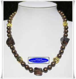 3054. ausgefallenes Rauchquarz-Pyrit-Collier