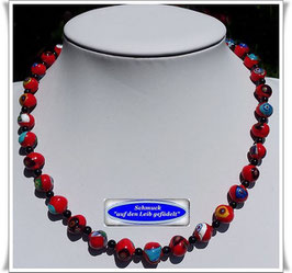 2128. rote Muranoglas-Millefiori-Kette Set