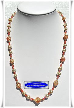 1877. orangefarbene Muranoglas-Perlen-Swarovski-Kette