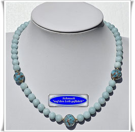 2175. Amazonit-Collier mit Muranoglasperlen