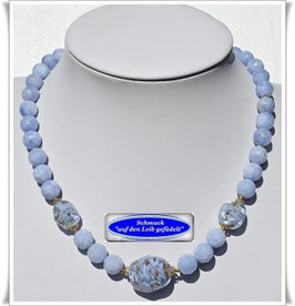 2146. blaue Quarz-Kette mit Muranoglasperlen