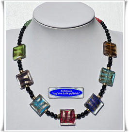 2109. interessante bunte Muranoglas-Quadrate-Kette