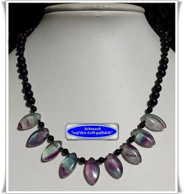 1758. Regenbogen-Fluorit-Blätter-Collier