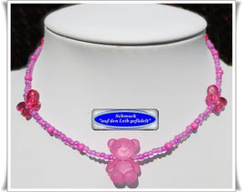 13) zierliche Kinderkette, pinkfarben, mit Teddy und Schmetterlingen TS