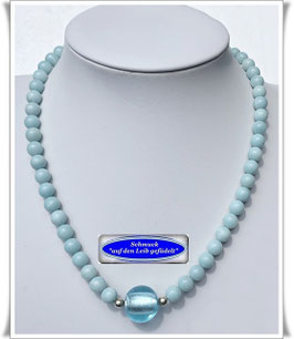 2119. Amazonit-Collier mit großer Muranoglasperle