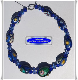 264) blaues Murano-Millefiori-Oliven-Armband