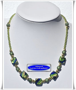 855. grün-blaue Muranoglas-Swarovski-Kette