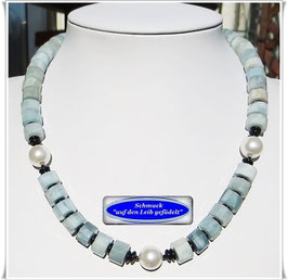 2267. Aquamarin-Collier mit Swarovski Crystal-Pearls
