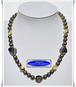 3054. ausgefallenes Rauchquarz-Pyrit-Collier