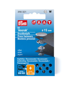 Anorak-Druckknöpfe 15 mm silberfarbig- 10 Stück - Prym Nachfüllpack