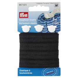 Knopfloch-Elastic, mit 3 Knöpfen, 12mm, schwarz, 3m - Prym