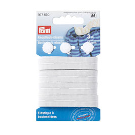 Knopfloch-Elastic + 3 Knöpfe, 12mm, weiß, 3m - Prym