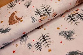 Bär und Zweige - Baumwollstoff Weihnachten