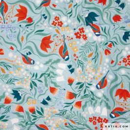 Vögel und Blumen, Kohlmeise - Viskosestoff katia