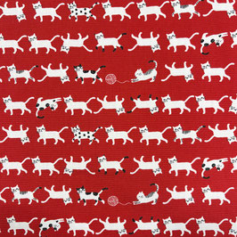 Simply Palette Cat Prints rot, Katzen - Oxford, Baumwollstoff KOKKA