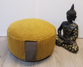 Upr31) Einzelstück: Upcycling Meditationskissen in Honiggelb - Brau - Dunkelgrau (Kordelboden)