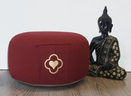 ES001a) Einzelstück: Meditationskissen in Rubinrot - Brau (Boden). Mit Stickerei in Gold (Dankbarkeit & Liebe)