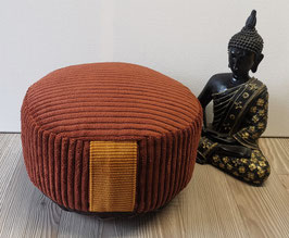 DL006) Einzelstück: Upcycling Meditationskissen in Rostbraun - Goldgelb - Streifemuster (Boden)