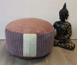 Upr27) Einzelstück: Upcycling Meditationskissen in Altrosa - Lila - Cremeweiss - gedeckter Lilaton (Kordelboden)