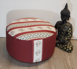 DL012a) Einzelstück: Meditationskissen mit floralen Muster (Biedermeier) - Rubinrot - Grau  (Boden)