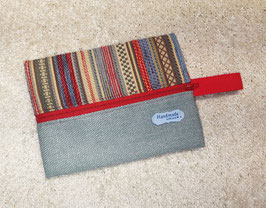 Flu004c) Allerlei-Tasche "Flunder" mit bunten Streifenmuster - Graublau