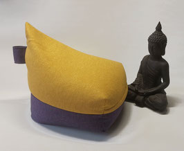 29) EINZELSTÜCK (Bild 1): Zipfel Meditationskissen in Gelb - Lila. Mit prakt. Trageschlaufe.