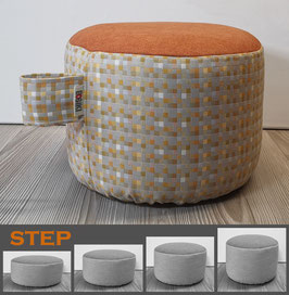 1m) Besonderes Einzelstück: STEP Upcycling Meditationskissen in Terracotta - Karomuster mit Trageschlaufe