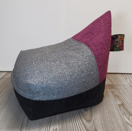 ZP019) Zipfel Einzelstück (Bild 1): Meditationskissen in Pink - Grau - Anthrazit. Mit prakt. Trageschlaufe mit Blumenmuster.