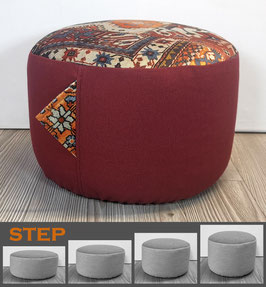 1s) Besonderes Einzelstück: STEP Upcycling Meditationskissen mit Kelimmuster - Rubinrot