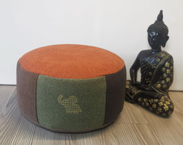 Upr38) Einzelstück: Meditationskissen in Terracotta-Braun - Dunkelbraun - Grün Mit Stickerei in Gold: Elefant