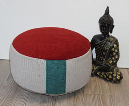 DL004b) Einzelstück: Upcycling Meditationskissen in Rot - Hellgrau - Petrol - Braun (Boden)