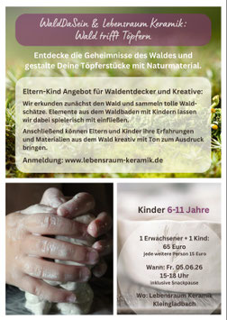 "Wald trifft töpfern" Eltern-Kind Angebot für Waldentdecker und Kreative am 5. Juni 2026 15-18 Uhr