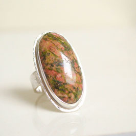 Clotilde. Bague argent Unakite