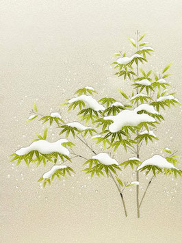 染帯紋生地鳥の子色雪持ち竹笹