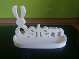 Schriftzug Ostern mit kleinem, ovalen Teller