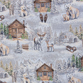Gobelin Dekostoff Winterlandschaft grau-silber