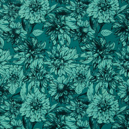 Polo-Jersey / Pikee Blumen  smaragdgrün