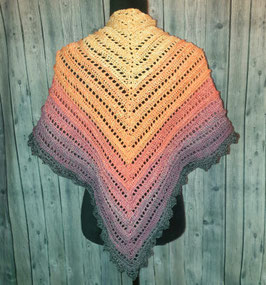 Häkeltuch, Dreieckstuch Apricot / Lila / Grau