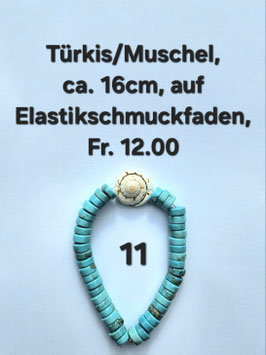 Armband Nr. 11, Türkis / Muschel, ca. 16cm