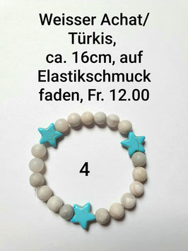 Armband Nr. 4, Weisser Achat/Türkis, ca. 16cm
