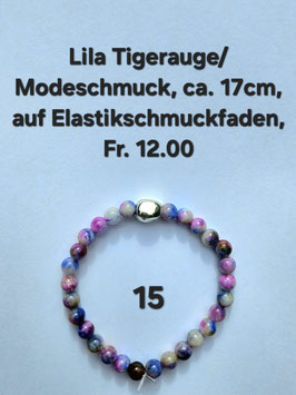 Armband Nr. 15, Lila Tigerauge / Modeschmuck, ca. 17cm
