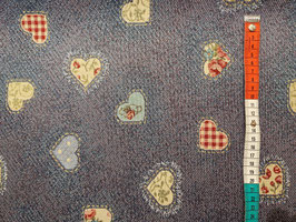 Schöner Jacquard-Stoff jeansblau mit Herzen