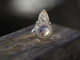 Märchenschmuck - Fingerring mit Vergissmeinnicht und Schneckenhäuschen, Grösse 57/17, 925er Silber, Nr. 1502